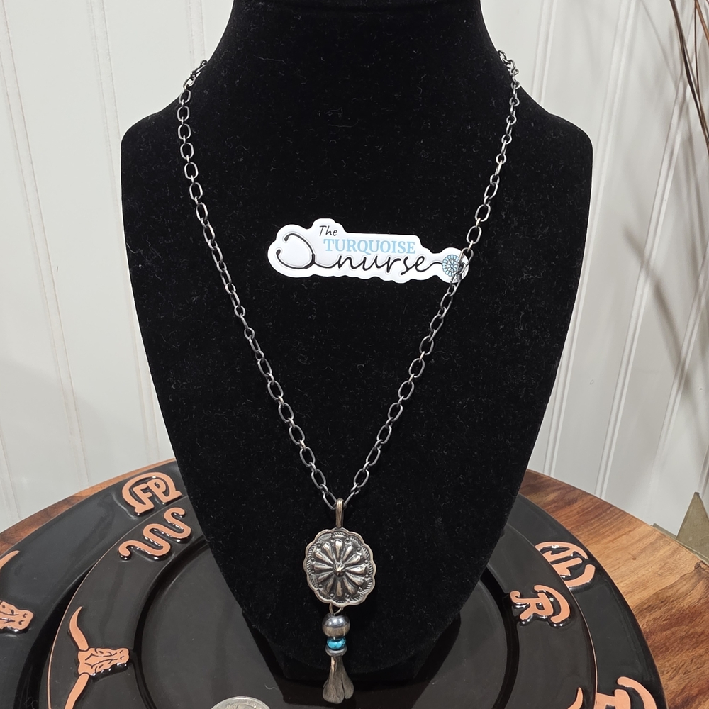 Silver Chain Necklace with Turquoise Accent